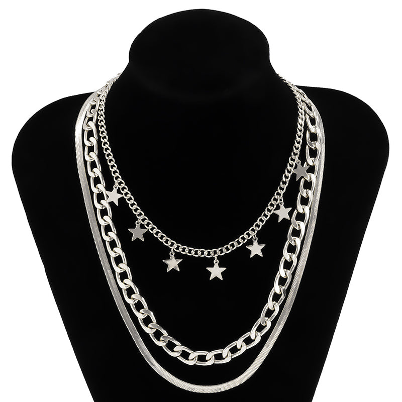Collier Superposé Étoiles et Chaîne Serpent – Femme Moderne