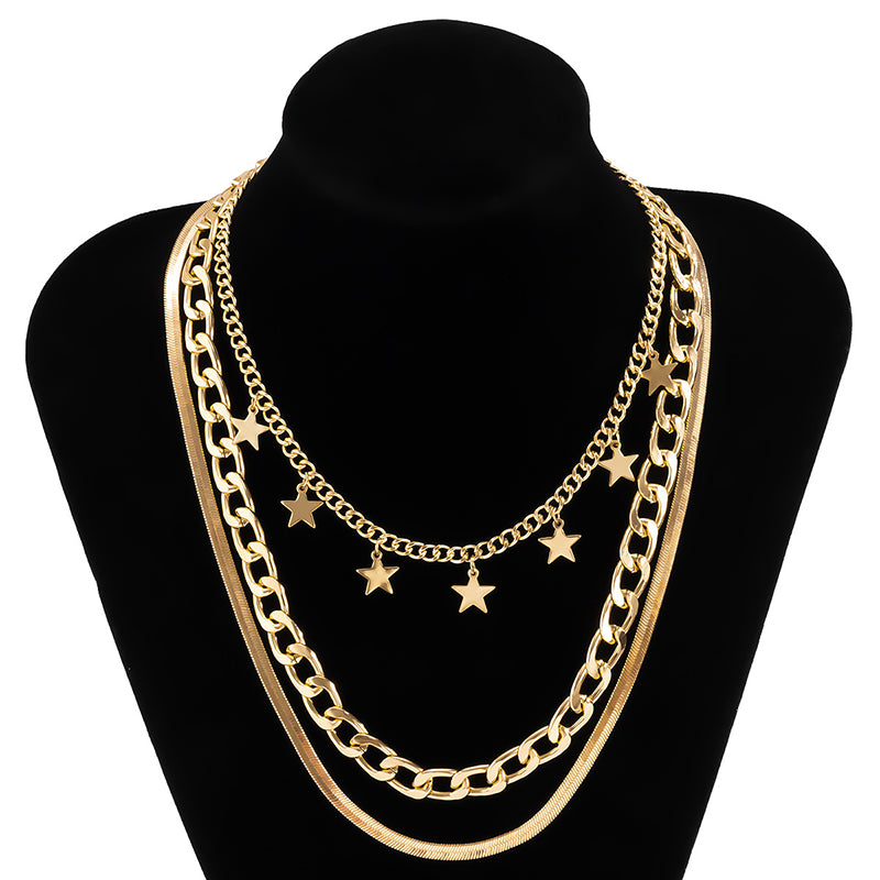 Collier Superposé Étoiles et Chaîne Serpent – Femme Moderne