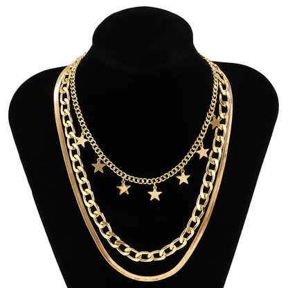 Collier Superposé Étoiles et Chaîne Serpent – Femme Moderne